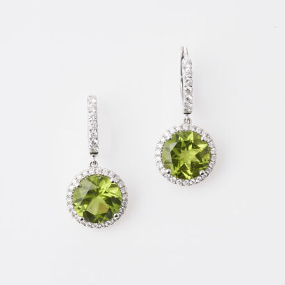 18ct White Gold, 8.00ct Peridot and Diamond Earrings