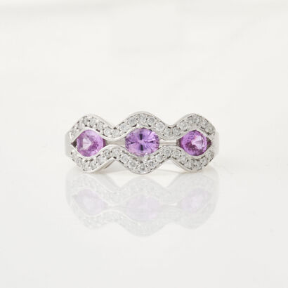 9ct White Gold, Pink Sapphire and Diamond Ring