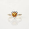 18ct Yellow Gold, Yellow Heart Shaped Sapphire and Diamond Ring