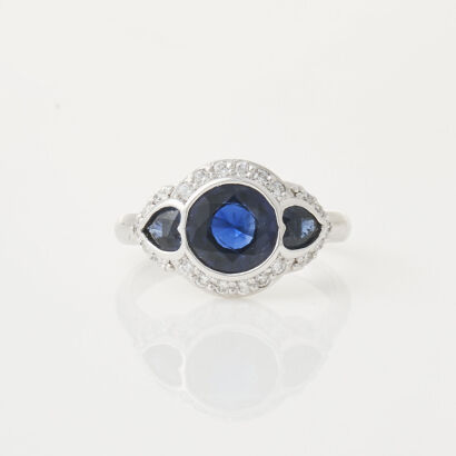 18ct White Gold, 1.63ct Sapphire and Diamond Ring
