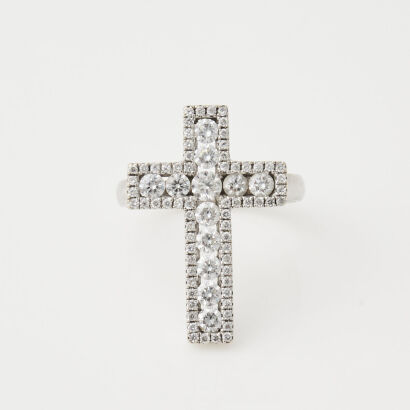 18ct White Gold, Diamond Cross Ring of .64cts TDW 