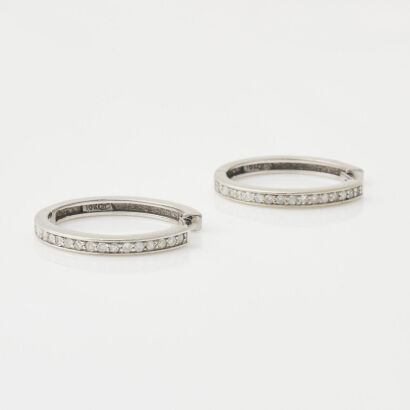 10ct White Gold, Diamond Hinged Hoop Earrings of .32cts TDW 