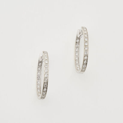 18ct White Gold, Oval shaped Diamond Hoop Earrings of .50cts TDW 