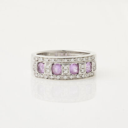 18ct White Gold, .80ct Pink Sapphire and .16ct TDW Diamond Ring