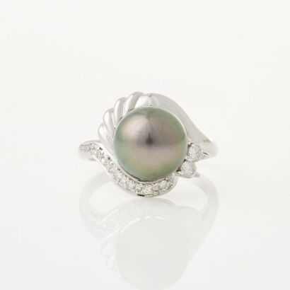 Platinum, South Sea Pearl and Diamond Ring