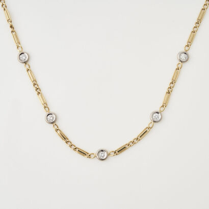 18ct Yellow and White Gold Fancy Link Diamond Necklace