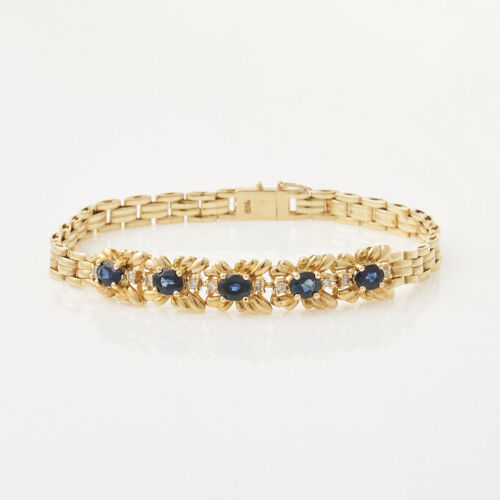 18ct Yellow Gold, Vintage Mesh Style bracelet with Sapphire & Diamonds