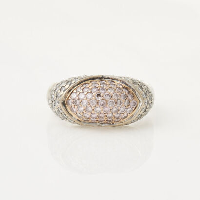 18ct White Gold, Pave set Diamond ring with Pink & White Diamonds