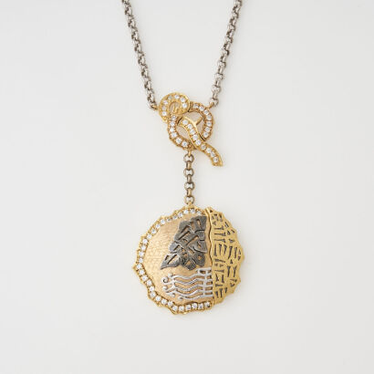 21ct Yellow Gold, Enamel & Zircon Pendant