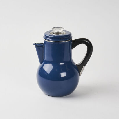 A Navy Retro Enamel Coffee Percolator