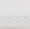 A Set Of Six Vintage Etched Glass Hollow Stem Champagne Glasses