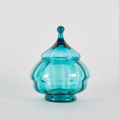 A Vintage Teal Glass Italian Apothocary Jar