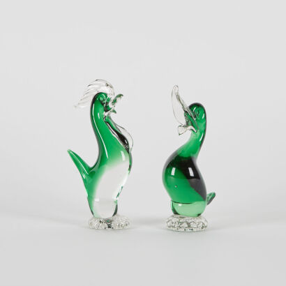 A Pair Of Vintage Murano Glass Birds