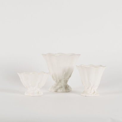 A Trio Of Crown Lynn Fan Shaped Slip Cast Vases