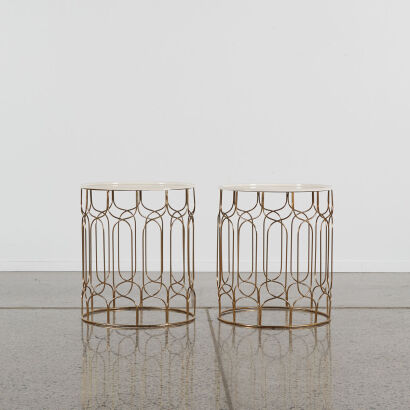 A Pair of Early Settler Side Tables With Gold Base