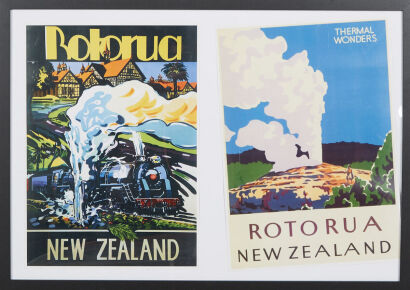 A Pair Of Framed Rotorua New Zealand Travel Posters