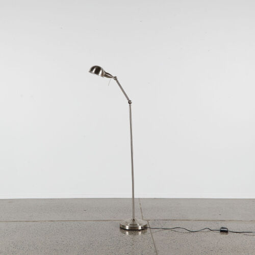 A Brushed Stainless Steel Industrial Floor Lamp