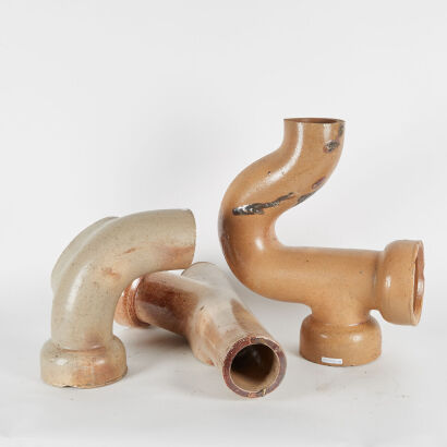 A Trio Of Decorative Crum Potteries Salt Glaze Ceramic Pipes