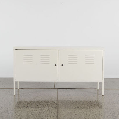 A White Industrial Metal Storage Cabinet