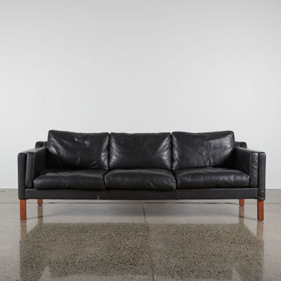 A Borge Mogensen Danish Style Black Leather Sofa