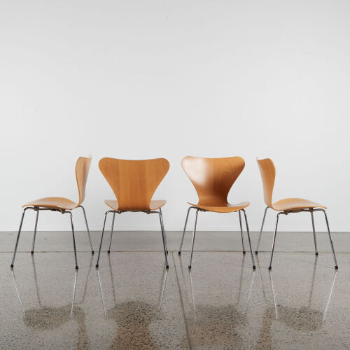 A Set Of Four Fritz Hansen Series 7 Dining Chairs