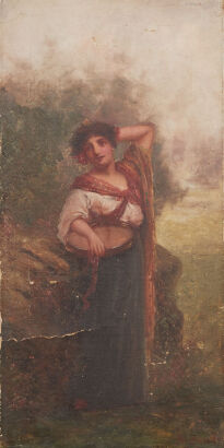 A Vintage Oil On Canvas Painting Of A Woman