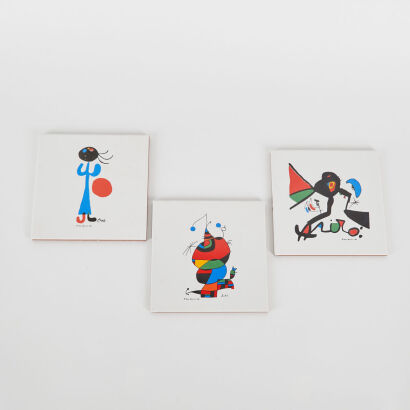 A Set Of Three Joan Miro Tiles Dated 1997