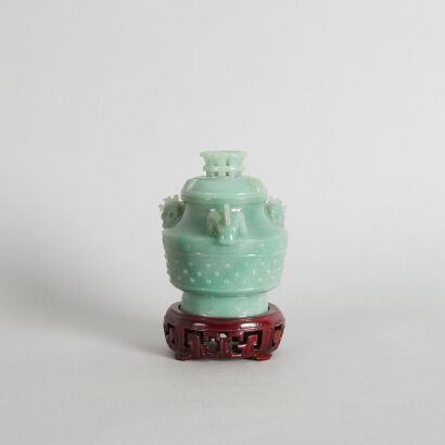 A 20th Century Celadon Jade Carved 'Beast' Incense Burner