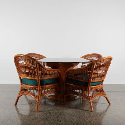 A Mariani And Purini Style Tropicalist Rattan Dining Table And Four Chairs