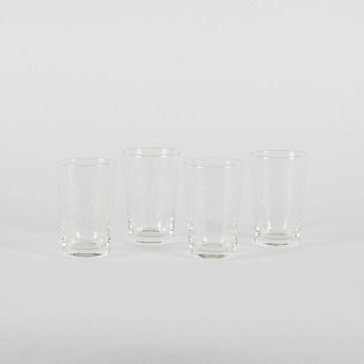 A Set Of Four Vintage Bamboo Etched Glasses