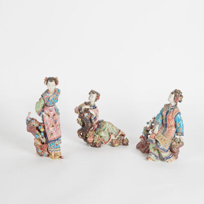 A Group of Three Chinese Foshan Pottery Figures