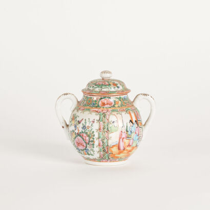 A Chinese 19th Century Late Qing Dynasty Canton Famille Rose Lidded Jar