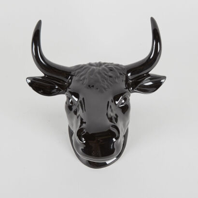 A Black Ceramic Bulls Head Wall Hanging