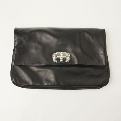 Miu Miu Black Nappa Crystal Fold-over Clutch