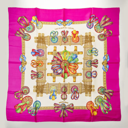 Hermès Pink Les Rubans Du Cheval Scarf