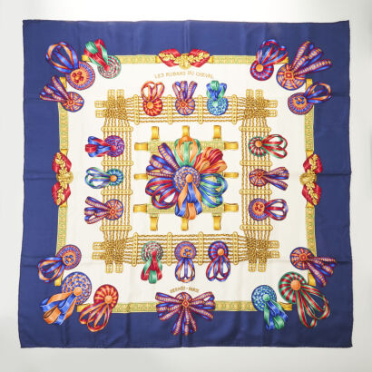 Hermès Blue Les Rubans Du Cheval Scarf