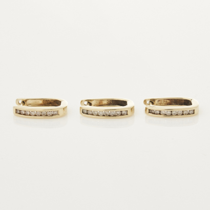 3 x 9ct Yellow Gold, Diamond Huggie Earrings