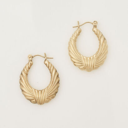 14ct Yellow Gold, 26mm Hollow Patterned Hoops