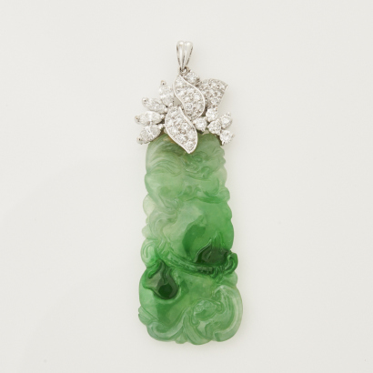 18ct White Gold, Jade and Diamond Pendant