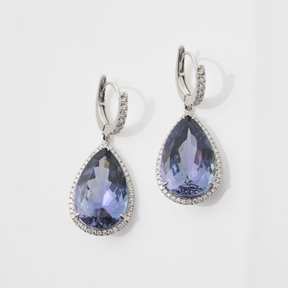 18ct White Gold, 14cts Tanzanite and 1.00ct TDW Diamond Drop Earrings