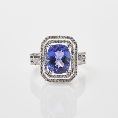 18ct White Gold, 5.17ct Tanzanite and Diamond 1.40cts TDW Ring