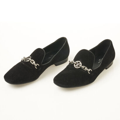 Louis Vuitton Black Suede LV Buckle Loafers