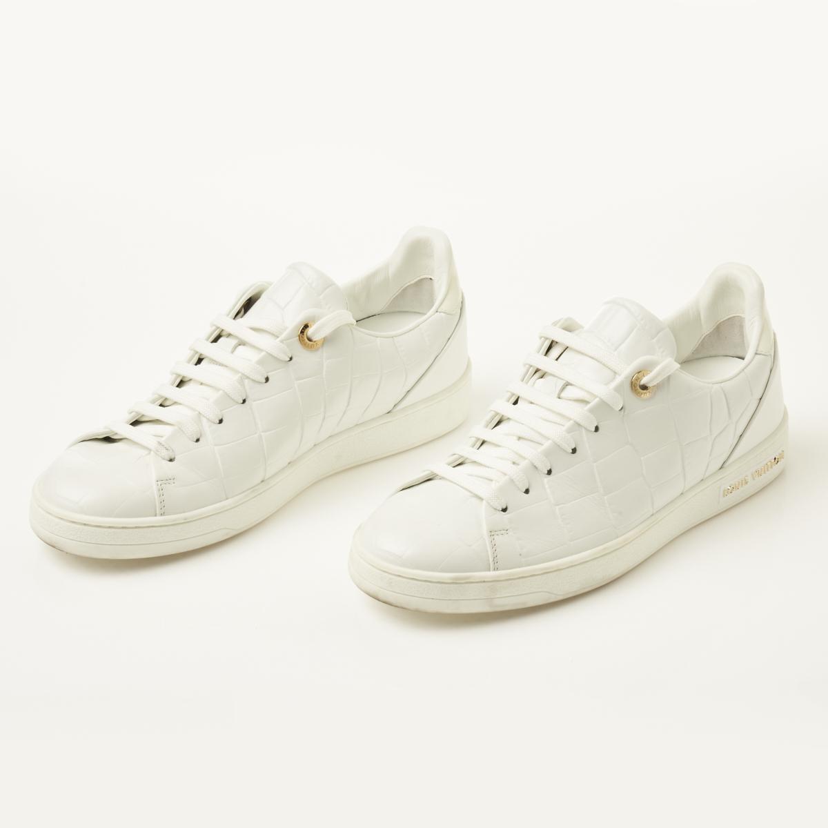 Louis Vuitton White Embossed Leather Frontrow Low-Top Sneaker Size