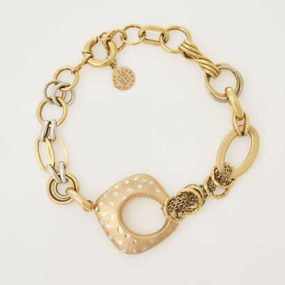 18ct Yellow Gold, Hollow Bracelet with Clear Stones