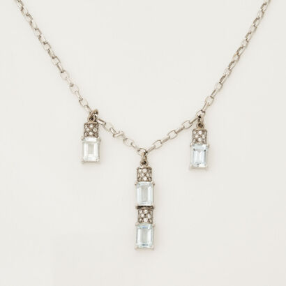 18ct-9ct White Gold, 3.10ct Aquamarine and Diamond Necklace