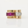 18ct Yellow Gold, Retro, Synthetic Ruby and Diamond Ring