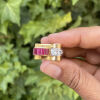 18ct Yellow Gold, Retro, Synthetic Ruby and Diamond Ring - 7