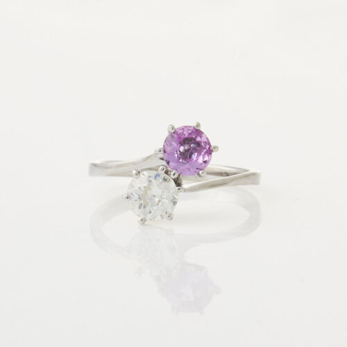 18ct White Gold, 'Toi et Moi' Pink Sapphire and Diamond Ring