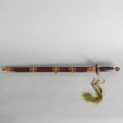 A Chinese Mid to Late Qing Dynasty Sword with Huanghuli Scabbard