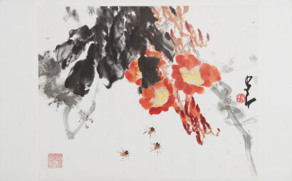 A Chinese Painting of Flowers and Bees(Zhao Shaoang Mark)